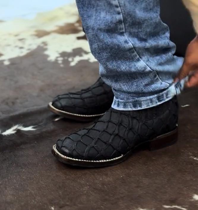 Black Matte Fish Print Cowboy Boots