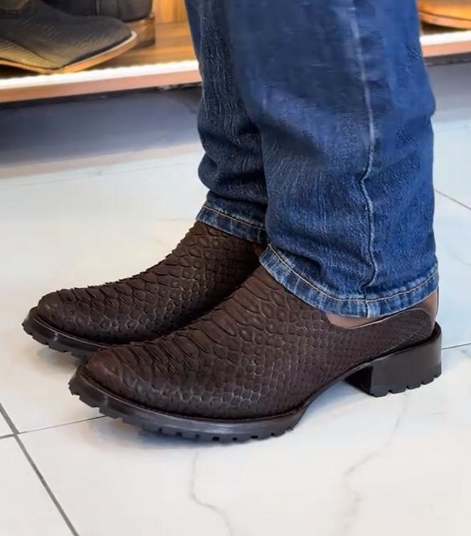 Men‘s Python Nobuck Dark Brown Ankle Boots