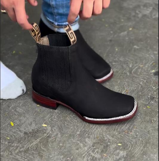 Solid Black Square Toe Boots