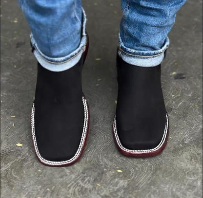 Solid Black Square Toe Boots