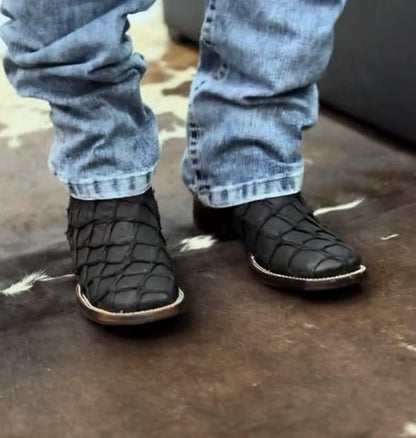 Black Matte Fish Print Cowboy Boots