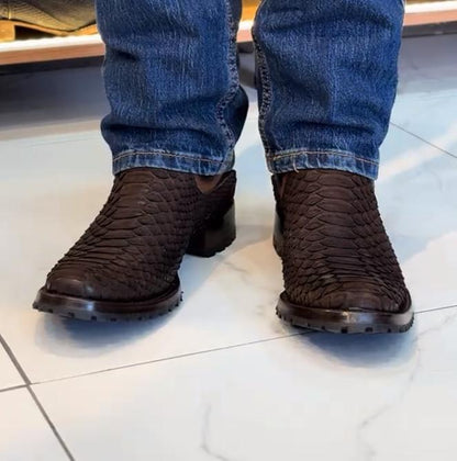 Men‘s Python Nobuck Dark Brown Ankle Boots