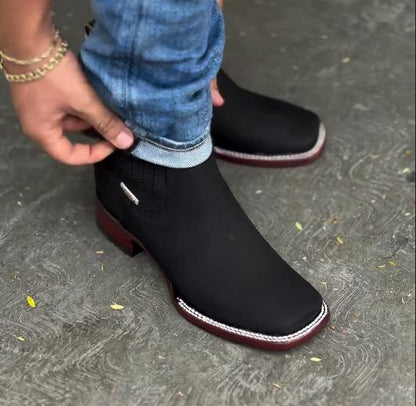 Solid Black Square Toe Boots