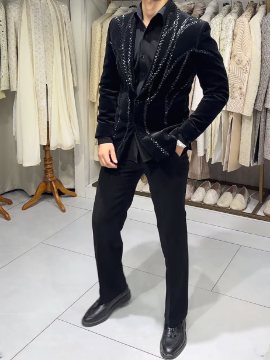 Men's Sparkle Velvet Sequin Blazer