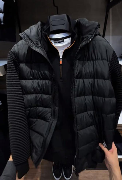 Men's Classic Knit Patchwork Sleeve Down Jacket